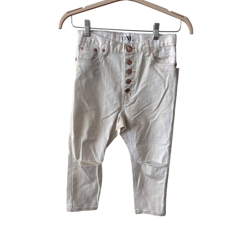 NWT One Teaspoon Sz 26 Dirty White Long Lovers Button Fly Straight Leg Rip Jeans